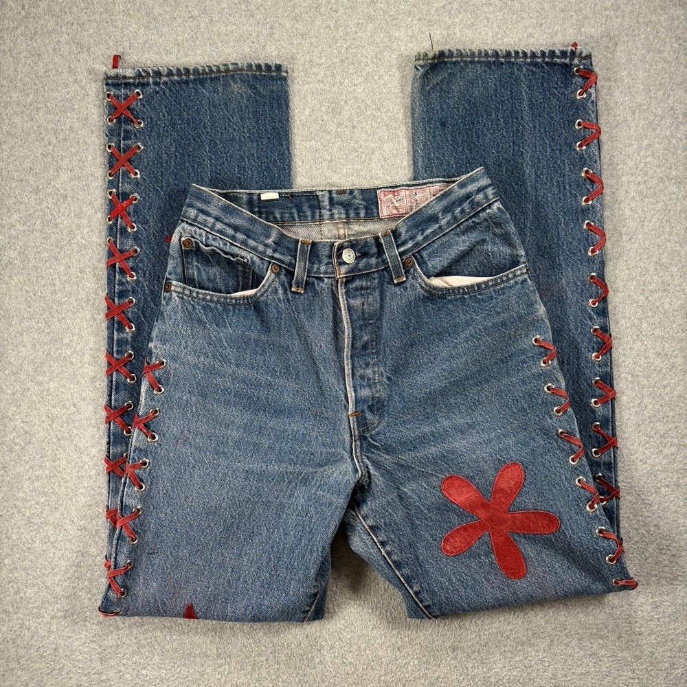 Vintage Side Lace Levi's 501 WASH EM HOT Jeans Button Fly Women's Size 26x32
